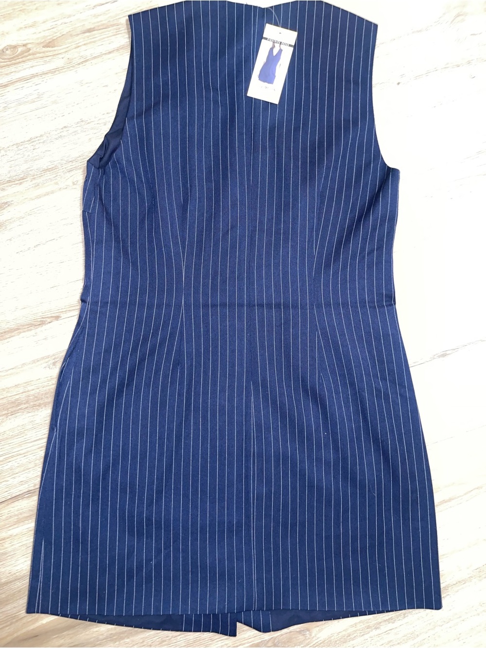Steve Madden Navy Pinstripe Button-Front Mini Dress - Picture 6 of 6
